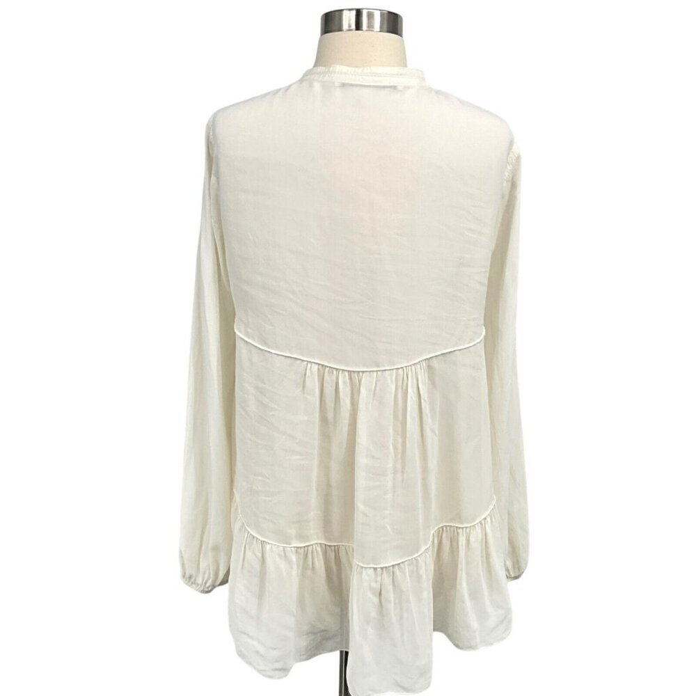 Beate Heymann Blouse Top Size 6 Off White Ruffle Long Sleeve Polyester - Picture 6 of 13